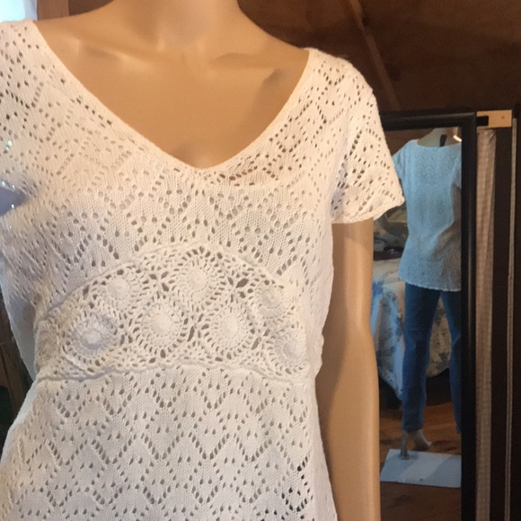 AXCESS (Liz Claiborne) White Short Sleeve Pointelle Crochet Tunic Sz. Large-NWOT - Picture 2 of 14